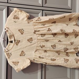 Quincy Mae Cream Bear Print Dress 4t